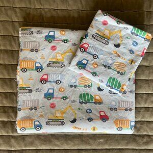 Construction Vehicle Twin Flat Sheet + Pillowcase, 100% Cotton
